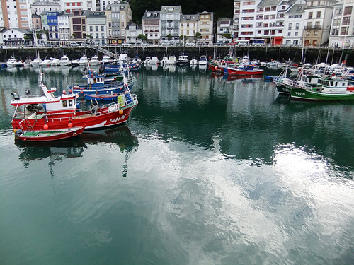Boats in the harbour in the town of Luarca in northern Spain